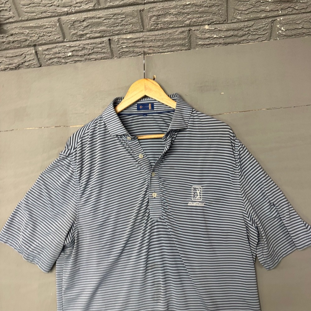 Stitch Golf Mens Blue Striped Southwood‎ Golf Club Performance Polo Shirt Size M